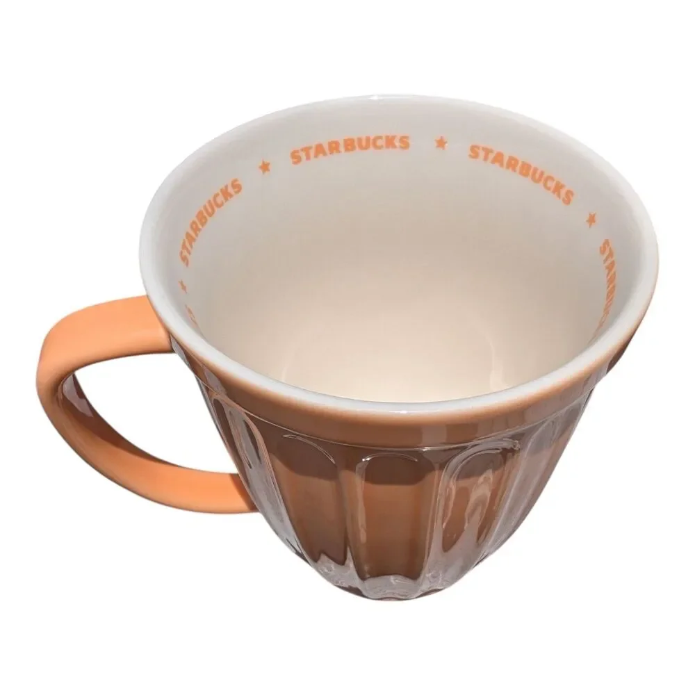 Starbucks 2006 Peach & White Ribbed Fluted Flower Pot Coffee Mug 16 oz. rare